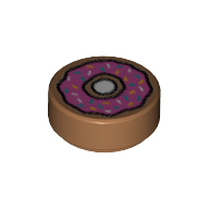 Visuel indicatif Rebrickable de Tuile ronde 1 x 1 avec beignet avec glaçage rose foncé et saupoudre motif imprimé (Tile Round 1 x 1 with Doughnut with Dark Pink Frosting and Sprinkles Print)