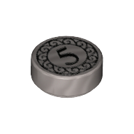 Visuel indicatif Rebrickable de Tuile ronde 1 x 1 avec motif imprimé pièce noire avec 5 marques (Tile Round 1 x 1 with Black Coin Print with 5 Mark)