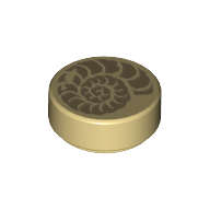 Visuel indicatif Rebrickable de Tuile ronde 1 x 1 avec motif imprimé fossile d'ammonite (Tile Round 1 x 1 with Ammonite Fossil Print)