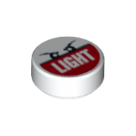Visuel indicatif Rebrickable de Tuile ronde 1 x 1 avec deux yeux et 'LIGHT' sur motif imprimé rouge (Tile Round 1 x 1 with Two Eyes and 'LIGHT' on Red Print)