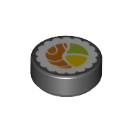 Visuel indicatif Rebrickable de Tuile ronde 1 x 1 avec motif imprimé sushi croissant de saumon rayé (Tile Round 1 x 1 with Striped Salmon Crescent Sushi Print)