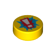 Visuel indicatif Rebrickable de Tuile ronde 1 x 1 avec point d'exclamation sur motif imprimé nuage bleu (Tile Round 1 x 1 with Exclamation Mark on Blue Cloud Print)