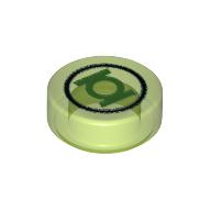 Visuel indicatif Rebrickable de Tuile ronde 1 x 1 avec cercle noir et symbole de lanterne vert vif motif imprimé (Tile Round 1 x 1 with Black Circle and Bright Green Lantern Symbol Print)