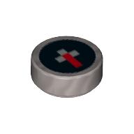 Visuel indicatif Rebrickable de Tuile ronde 1 x 1 avec motif imprimé Boussole Minecraft rouge et blanc pixellisé sur fond noir (Tile Round 1 x 1 with Pixelated Red and White on Black Background Minecraft Compass Print)