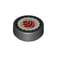 Visuel indicatif Rebrickable de Tuile ronde 1 x 1 avec motif imprimé de sushis rectangle de thon rose rayé (Tile Round 1 x 1 with Striped Pink Tuna Rectangle Sushi Print)