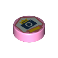 Visuel indicatif Rebrickable de Tuile ronde 1 x 1 avec appareil photo en motif imprimé hexagonal rose foncé (Tile Round 1 x 1 with Camera in Dark Pink Hexagon Print)