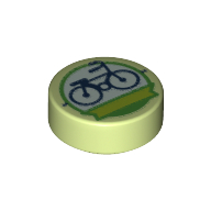 Visuel indicatif Rebrickable de Tuile ronde 1 x 1 avec vélo en cercle vert motif imprimé (Tile Round 1 x 1 with Bicycle In Green Circle Print)