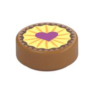 Visuel indicatif Rebrickable de Tuile ronde 1 x 1 avec cookie/pie avec motif imprimé cœur (Tile Round 1 x 1 with Cookie/Pie with Heart Print)