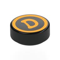 Visuel indicatif Rebrickable de Tuile ronde 1 x 1 avec cercle orange clair vif, motif imprimé 'D' (Tile Round 1 x 1 with Bright Light Orange Circle, 'D' Print)