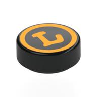 Visuel indicatif Rebrickable de Tuile ronde 1 x 1 avec cercle orange clair vif, motif imprimé 'L' (Tile Round 1 x 1 with Bright Light Orange Circle, 'L' Print)