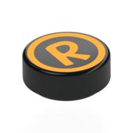 Visuel indicatif Rebrickable de Tuile ronde 1 x 1 avec cercle orange clair vif, motif imprimé 'R' (Tile Round 1 x 1 with Bright Light Orange Circle, 'R' Print)