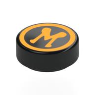 Visuel indicatif Rebrickable de Tuile ronde 1 x 1 avec cercle orange clair vif, motif imprimé 'M' (Tile Round 1 x 1 with Bright Light Orange Circle, 'M' Print)