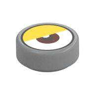 Tuile ronde 1 x 1 avec centre de l'œil brun rougeâtre, paupière jaune (point blanc près de la paupière) motif imprimé (Tile Round 1 x 1 with Reddish Brown Eye Center, Yellow Eyelid (White Dot Close to Eyelid) Print)