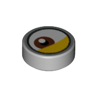 Tuile ronde 1 x 1 avec œil brun rougeâtre excentré, motif imprimé paupière jaune (Tile Round 1 x 1 with Reddish Brown Eye Off-Center, Yellow Eyelid Print)