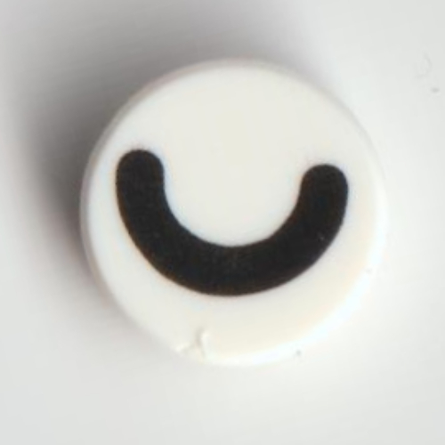 Visuel indicatif Rebrickable de Tuile ronde 1 x 1 avec demi-cercle noir / fermé Motif imprimé œil (Tile Round 1 x 1 with Black Halve Circle / Closed Eye Print)