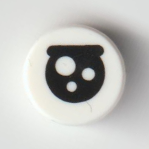 Visuel indicatif Rebrickable de Tuile ronde 1 x 1 avec œil, Sourcil, Cercles blancs imprimé (Tile Round 1 x 1 with Eye, Eyebrow, White Circles Print)