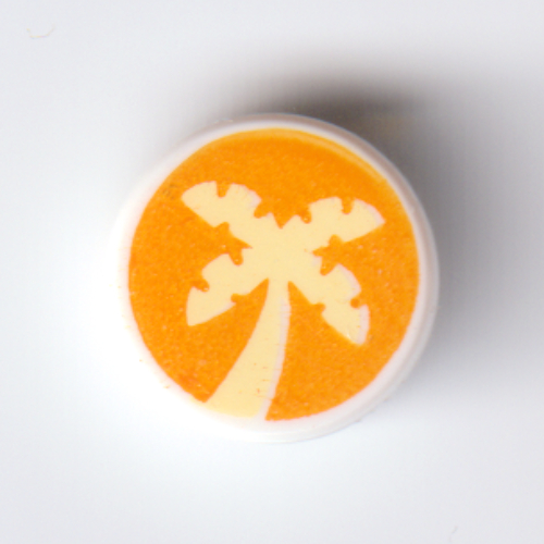 Visuel indicatif Rebrickable de Tuile ronde 1 x 1 avec Palmier jaune clair vif sur fond orange imprimé (Tile Round 1 x 1 with Bright Light Yellow Palm Tree on Orange Background Print)