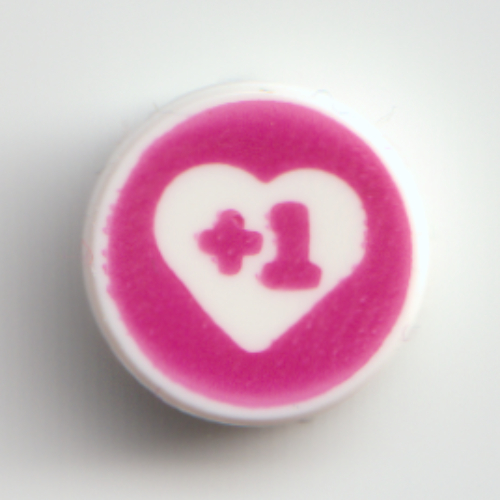 Visuel indicatif Rebrickable de Tuile ronde 1 x 1 avec motif imprimé cœur blanc +1 magenta (Tile Round 1 x 1 with Magenta +1 in White Heart Print)