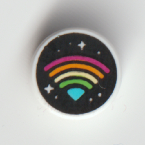 Visuel indicatif Rebrickable de Tuile ronde 1 x 1 avec icône WiFi arc de pluie sur motif imprimé noir ciel étoile (Tile Round 1 x 1 with Rain Bow WiFi Icon On Black Star Sky Print)