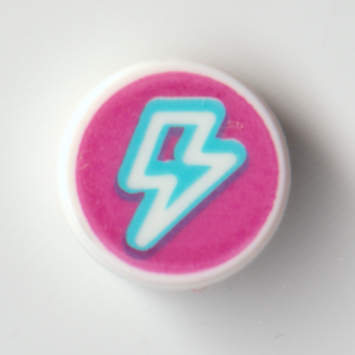 Visuel indicatif Rebrickable de Tuile ronde 1 x 1 avec éclair azur moyen sur fond magenta motif imprimé (Tile Round 1 x 1 with Medium Azure Lightning Bolt on Magenta Background Print)