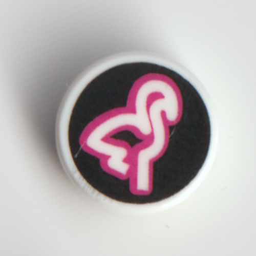 Visuel indicatif Rebrickable de Tuile ronde 1 x 1 avec flamant magenta/blanc sur fond noir motif imprimé (Tile Round 1 x 1 with Magenta/White Flamingo on Black Background Print)