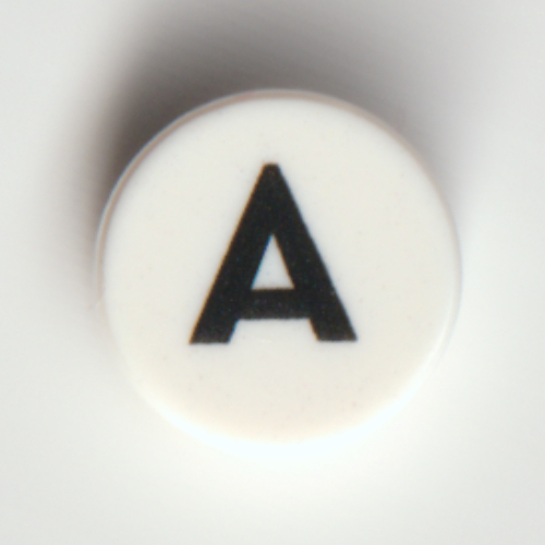 Visuel indicatif Rebrickable de Tuile ronde 1 x 1 avec motif imprimé noir 'A' (Tile Round 1 x 1 with Black 'A' Print)