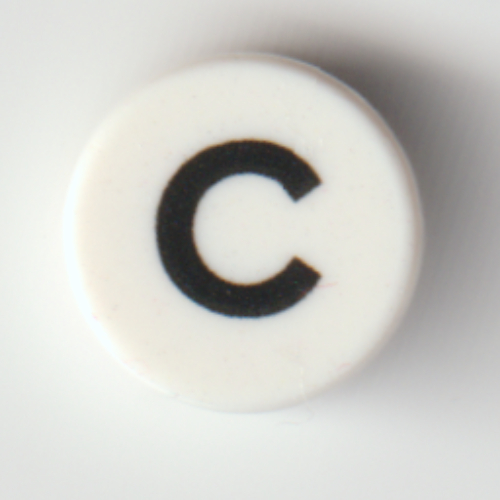 Visuel indicatif Rebrickable de Tuile ronde 1 x 1 avec motif imprimé noir 'C' (Tile Round 1 x 1 with Black 'C' Print)