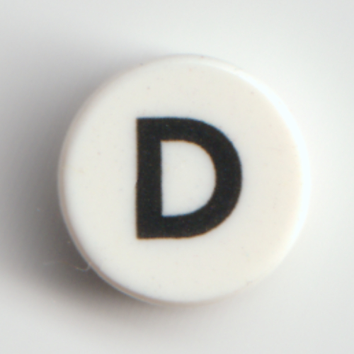 Visuel indicatif Rebrickable de Tuile ronde 1 x 1 avec motif imprimé noir 'D' (Tile Round 1 x 1 with Black 'D' Print)