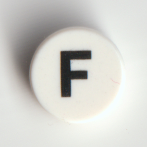 Visuel indicatif Rebrickable de Tuile ronde 1 x 1 avec motif imprimé noir 'F' (Tile Round 1 x 1 with Black 'F' Print)