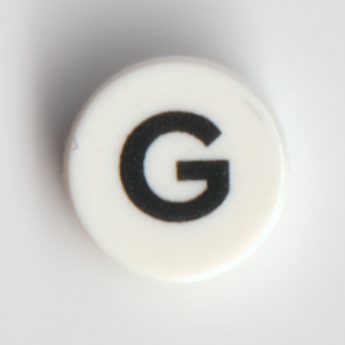 Visuel indicatif Rebrickable de Tuile ronde 1 x 1 avec motif imprimé noir 'G' (Tile Round 1 x 1 with Black 'G' Print)