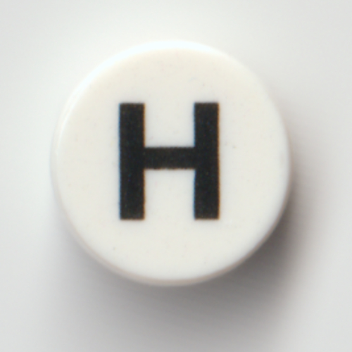 Visuel indicatif Rebrickable de Tuile ronde 1 x 1 avec motif imprimé noir 'H' (Tile Round 1 x 1 with Black 'H' Print)