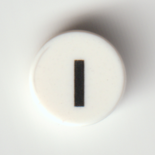 Visuel indicatif Rebrickable de Tuile ronde 1 x 1 avec motif imprimé noir 'I' (Tile Round 1 x 1 with Black 'I' Print)