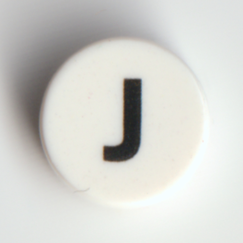 Visuel indicatif Rebrickable de Tuile ronde 1 x 1 avec motif imprimé noir 'J' (Tile Round 1 x 1 with Black 'J' Print)