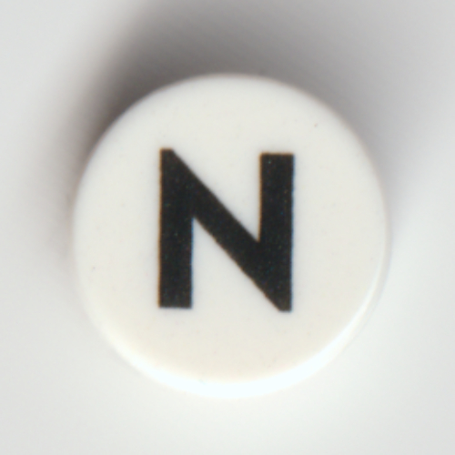 Visuel indicatif Rebrickable de Tuile ronde 1 x 1 avec motif imprimé noir 'N' (Tile Round 1 x 1 with Black 'N' Print)