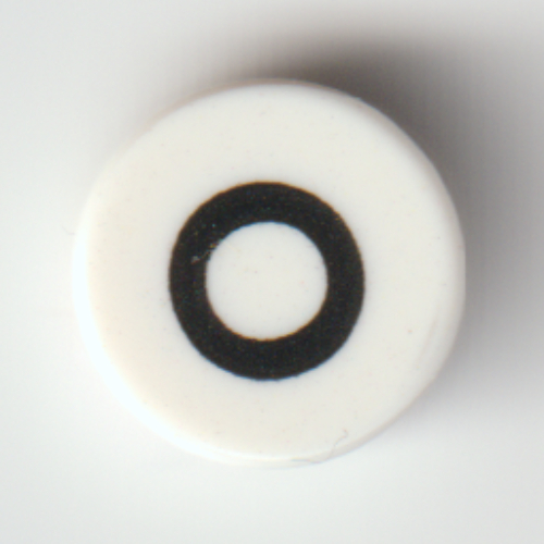 Visuel indicatif Rebrickable de Tuile ronde 1 x 1 avec motif imprimé noir 'O' (Tile Round 1 x 1 with Black 'O' Print)