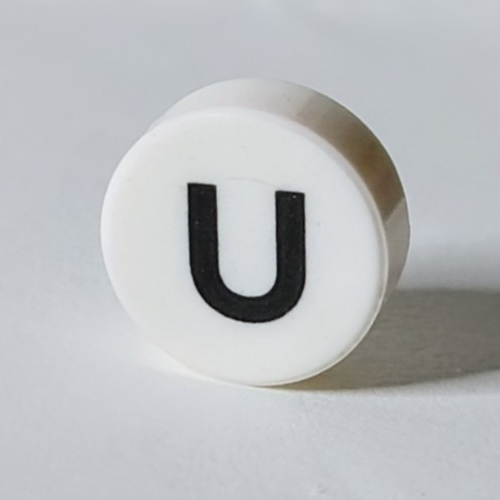 Visuel indicatif Rebrickable de Tuile ronde 1 x 1 avec motif imprimé noir 'U' (Tile Round 1 x 1 with Black 'U' Print)