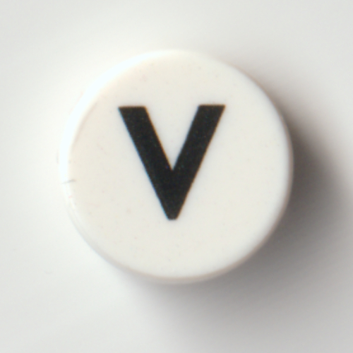 Visuel indicatif Rebrickable de Tuile ronde 1 x 1 avec motif imprimé noir 'V' (Tile Round 1 x 1 with Black 'V' Print)