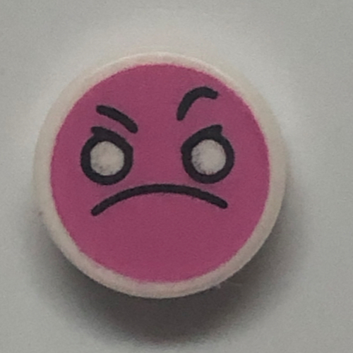 Visuel indicatif Rebrickable de Tuile ronde 1 x 1 avec visage en colère rose foncé, motif imprimé sourcils surélevés (Tile Round 1 x 1 with Dark Pink Angry Face, Raised Eyebrow Print)