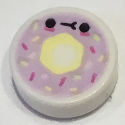 Visuel indicatif Rebrickable de Tuile ronde 1 x 1 avec beignet à la lavande, saupoudrer, motif imprimé visage (Tile Round 1 x 1 with Lavender Donut, Sprinkles, Face Print)