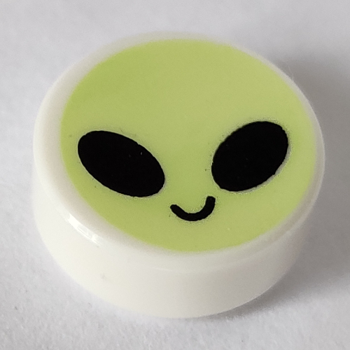 Visuel indicatif Rebrickable de Tuile ronde 1 x 1 avec motif imprimé visage alien vert jaunâtre (Tile Round 1 x 1 with Yellowish Green Alien Face Print)