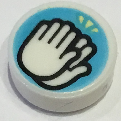 Visuel indicatif Rebrickable de Tuile ronde 1 x 1 avec des mains battantes sur fond azur moyen motif imprimé (Tile Round 1 x 1 with Clapping Hands on Medium Azure Background Print)