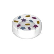 Visuel indicatif Rebrickable de Tuile ronde 1 x 1 avec motif imprimé Rose Foncé, Lavande, Orange Lumineux, Bleu Clair Saupoudré et Étoiles (Tile Round 1 x 1 with Dark Pink, Lavender, Bright Orange, Bright Light Blue Sprinkles and Stars Print)
