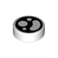 Visuel indicatif Rebrickable de Tuile ronde 1 x 1 avec cercle noir, blanc Formes motif imprimé (Tile Round 1 x 1 with Black Circle, White Shapes Print)