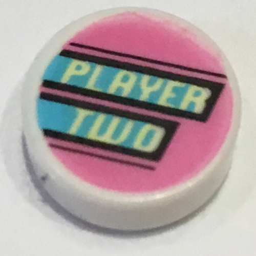 Visuel indicatif Rebrickable de Tuile ronde 1 x 1 avec motif imprimé 'PLAYER TWO' (Tile Round 1 x 1 with 'PLAYER TWO' Print)