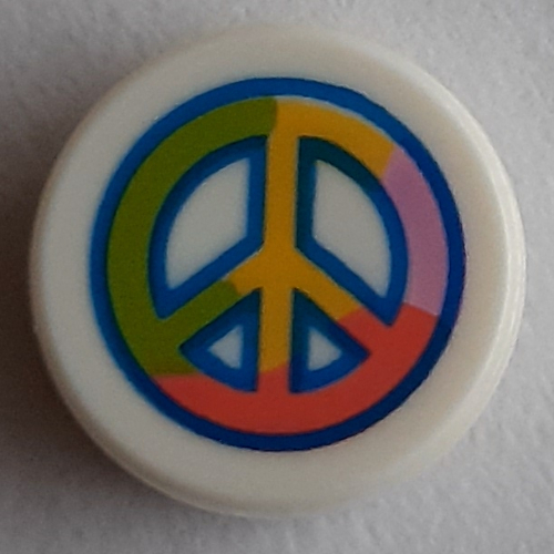 Visuel indicatif Rebrickable de Tuile ronde 1 x 1 avec motif imprimé signe de paix multicolore (Tile Round 1 x 1 with Multi-Colored Peace-Sign Print)