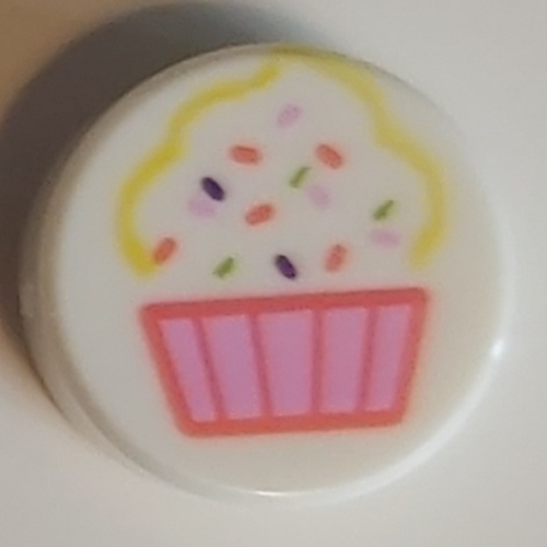 Visuel indicatif Rebrickable de Tuile ronde 1 x 1 avec motif imprimé cœur muffin/cappcake rose vif/rose foncé (Tile Round 1 x 1 with Bright Pink/Dark Pink Muffin/Cupcake Heart Print)