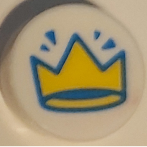 Visuel indicatif Rebrickable de Tuile ronde 1 x 1 avec motif imprimé Couronne Jaune (Tile Round 1 x 1 with Yellow Crown Print)