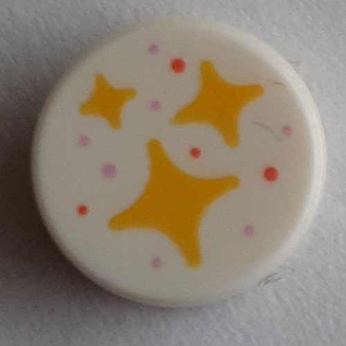 Visuel indicatif Rebrickable de Tuile ronde 1 x 1 avec motif imprimé étoiles jaunes (Tile Round 1 x 1 with Yellow Stars Print)