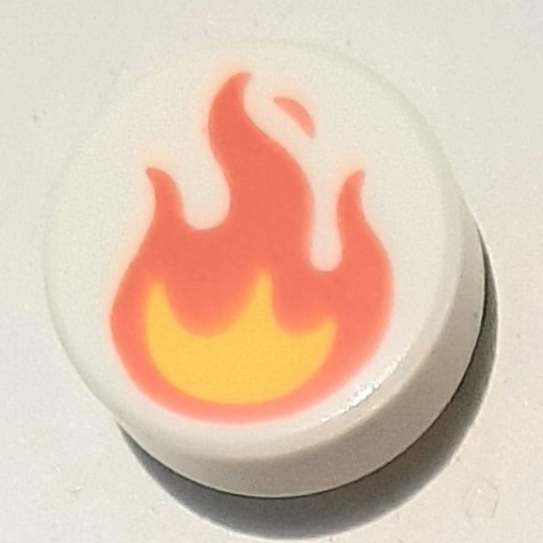 Visuel indicatif Rebrickable de Tuile ronde 1 x 1 avec motif imprimé feu jaune/corail/flammes (Tile Round 1 x 1 with Yellow/Coral Fire/Flames Print)