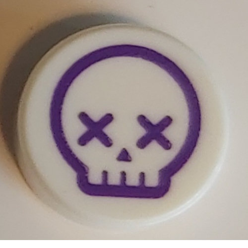 Visuel indicatif Rebrickable de Tuile ronde 1 x 1 avec crâne violet foncé, x pour les yeux motif imprimé (Tile Round 1 x 1 with Dark Purple Skull, X for Eyes Print)
